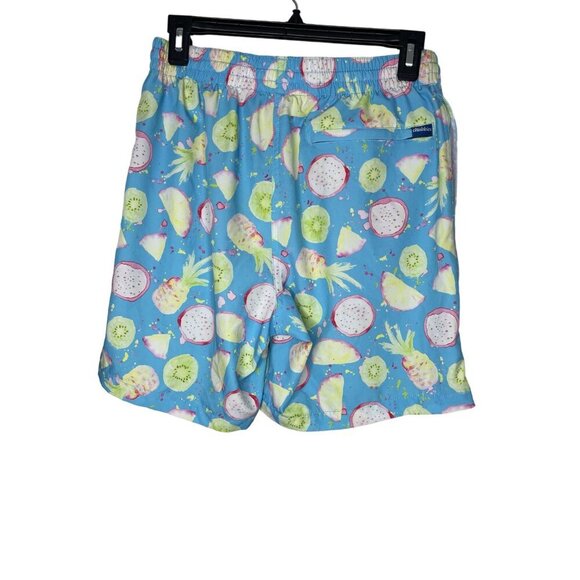 Chubbies Swim Trunks Lt. Blue Pineapple Kiwi Print Zipper Pocket No Size Tag - Picture 2 of 6